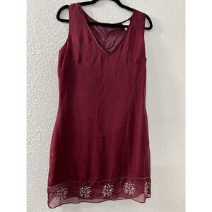 Boutique‎ Europa Womens Burgundy Embroidered Trim Dress Size 10 Oxblood